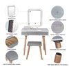 Dressing Vanity Makeup Table Set Cushioned Stool Drawer with LED Lighted Mirror