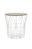COFFEE SIDE TABLE METAL WIRE REMOVABLE WOOD TOP FOLDABLE ROUND STORAGE BASKET