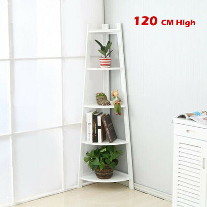 5 Tier Corner Ladder Shelf Bookcase Shelving Rack Storage Unit Display Organiser