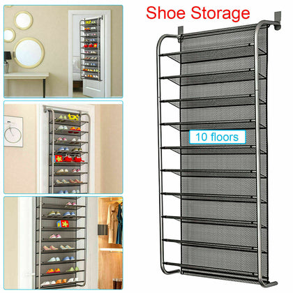 36 Pair Over Door Hanging Shoe Rack 10 Tier Storage Shelf Organizer Wall Mounted