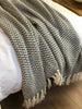 Luxury 100% Cotton Dark Grey White Herringbone Throw Blanket Fringed Sofa Bed