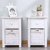 2x Wooden Bedside Tables Nightstand Cabinet Storage Drawer Wicker Basket Unit