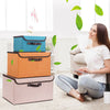 Large & Small Foldable Canvas Storage Folding Box Fabric Clothes Basket with Lid