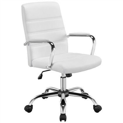Home Office Chair Leather Computer Desk Chair with Arms for Study or Work White