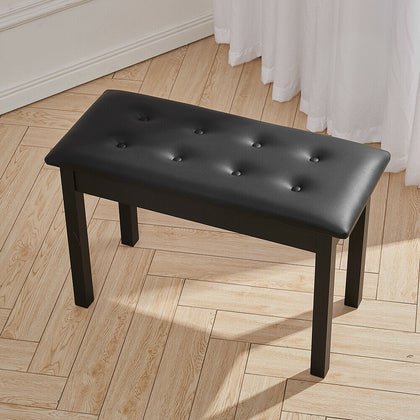 Black PU Leather Button Storage Ottoman Piano Seat Foot Stool Window Bench Chair