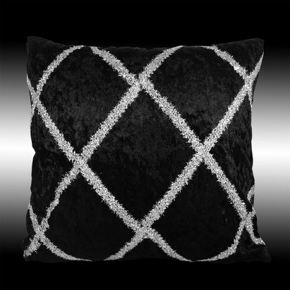 SHINY SILVER CROSS DECO SMOOTH BLACK VELVET THROW PILLOW CASE CUSHION COVER 17
