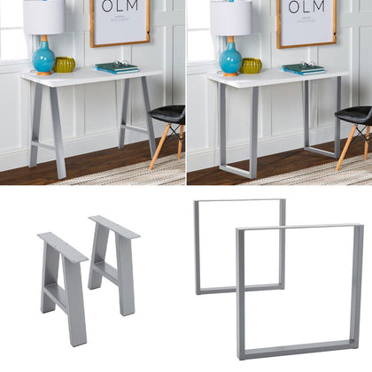 Pair Grey Metal Furniture Legs Powered Coated Steel Feet Table Bench Chair Stand