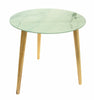 GiftDecor Marble Effect Glass Top 40cm Round Side Table with Wooden Legs