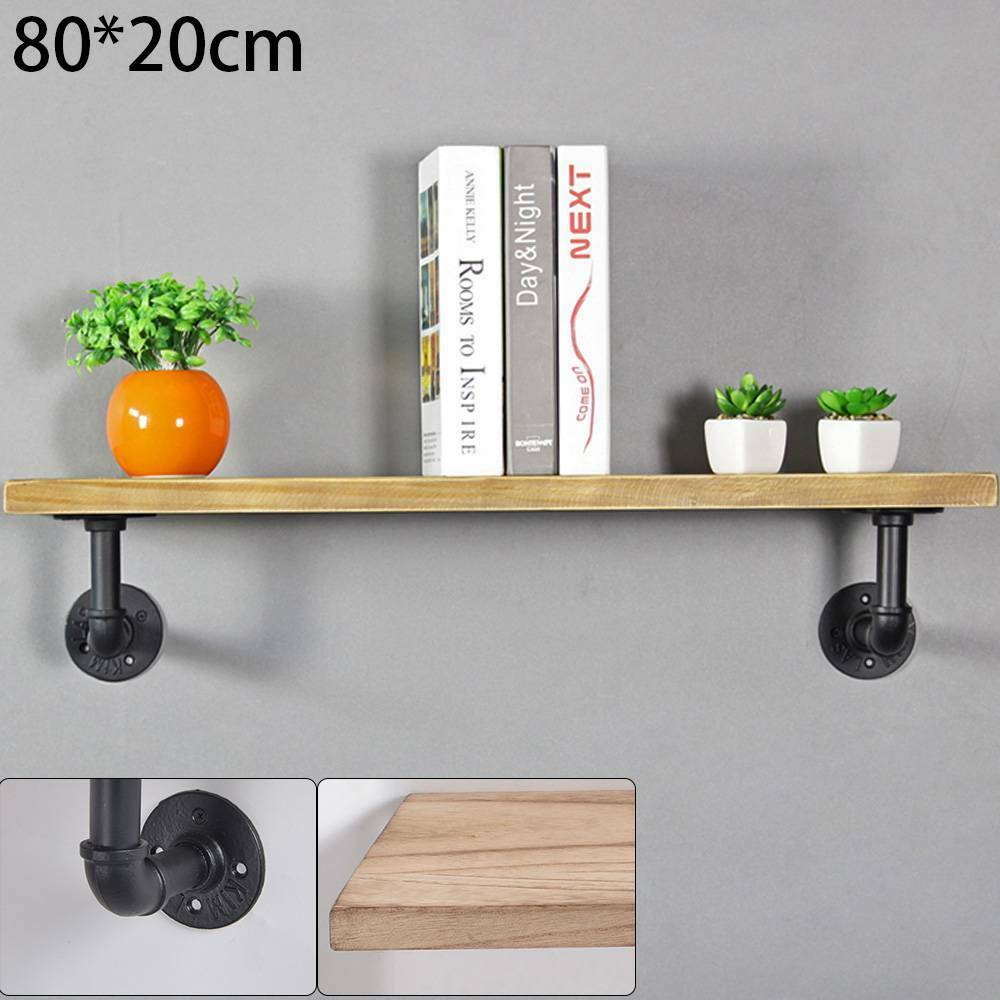 Shelving Unit Vintage Industrial Pipe Wooden Metal Wall Floating Shelf Storage
