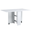 Mobile Drop Leaf Dining Table Folding Desk w/ 2 wheels Storage Shleves White