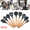9pc Kitchen Utensil Cooking Set - Silicone/Stainless Steel/Wooden for Pots Pans
