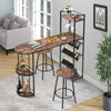 Industrial Bar Table Set with 2 Chairs Dining Set w/ Wine Rack Side Storage HT