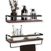 2 Long Natural Wood Black Metal Wire Wall Shelving Hanging Towel Bar Hanger Rack