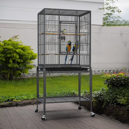 Large Metal Rolling Bird Cage with Stand Parrot Budgie Canary Cockatiel Aviary