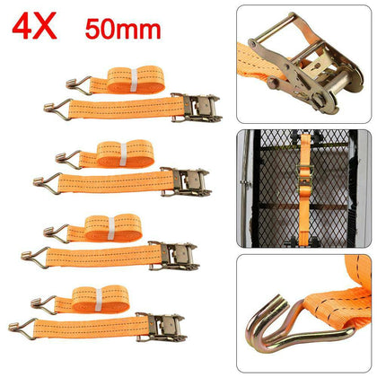 4x Heavy Duty Ratchet Tie Down Straps 50mm 6 Meter Lashing Cargo Luggage