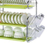 3 Tier Green Kitchen Dish Drainer Cutlery Cup Plates Holder Sink Rack Drip Tray