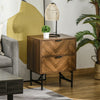 Two-Drawer Herringbone Bedside Table Home Side Cabinet Bedroom Storage Brown