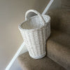 Oval Whitewash Wicker Stair Basket With Carry Handle Step Tidy/Organiser/Storage