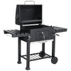 Charcoal Grill BBQ Trolley Wheels Garden Patio Barbecue Smoker Shelf Side Steel