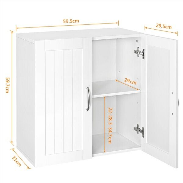 Bathroom Wall Cabinets Cupboard with Double Door & Adjustable Shelf Storage Unit