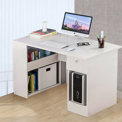 Corner Computer Desk H Shaped PC Laptop Gaming Table W/ Book Shelves Bookcase
