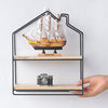2 Layer Wall Shelf Hanging Storage Rack House Shape Home Floating Wooden