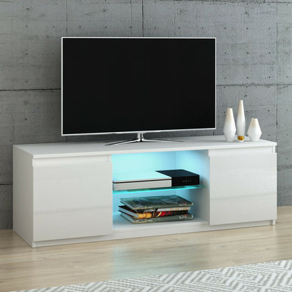 White TV Unit Stand Sideboard Cabinet High Gloss Door with LED Light 120cm 160cm