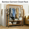 3-Tire 2 in 1 Heavy Duty Garment Rail Clothes Rack Stand Bamboo Suit Dress Shelf