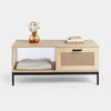 Lena Rattan Coffee Table Natural Industrial Design Black Metal Legs Living Room