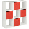 White 9 Cube Shelving Unit Furniture Shelves 4 Red Fabric Storage Boxes