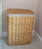 Lidded Wicker Linen Laundry Bin Basket with Cotton Liner