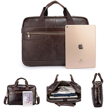 Men Genuine Leather Bag Briefcase Laptop Handbag Business Shoulder Case Male Bag