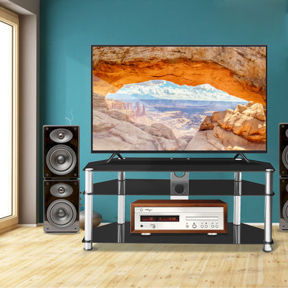 AV Shelf TV Stand Rack 3-Tiers Audio Rack Media Table Cabinet Fit 32-60 inch TVs