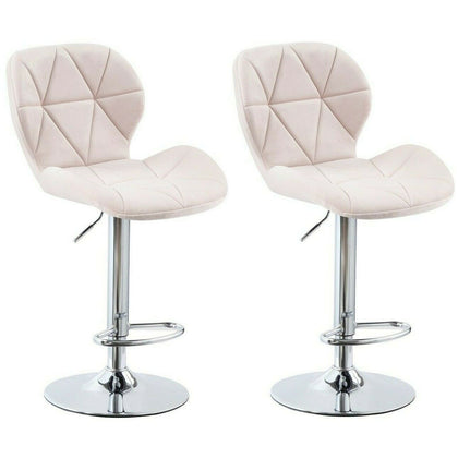 2x Adjustable Breakfast Bar Stools Velvet Chair Swivel Lift Kitchen in Pink