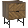Two-Drawer Herringbone Bedside Table Home Side Cabinet Bedroom Storage Brown