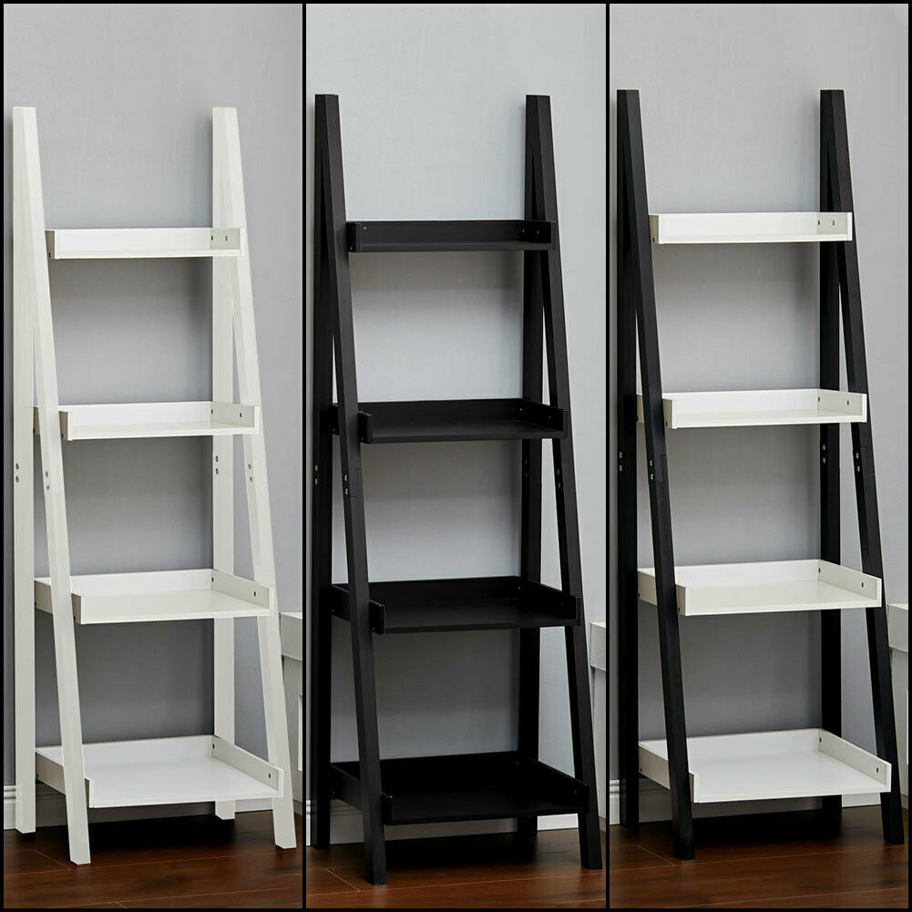 4 Tier Ladder Shelf Book Plant Stand Wooden Storage Shelving Unit