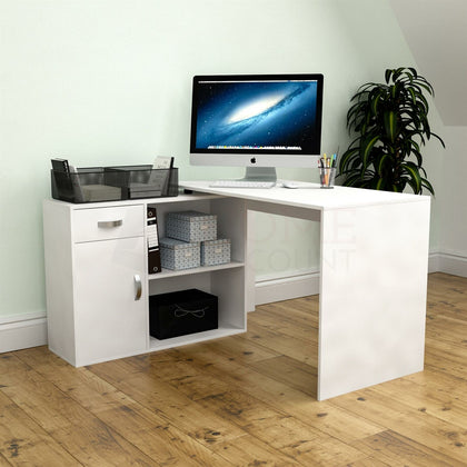Longton Computer Desk Adjustable L-Shaped Home Office PC Laptop Table White