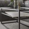 Glass Display Top Coffee Table with Steel Frame Reversible Wooden Storage Shelf