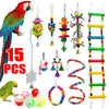 15 Pack Parrot Set Toys Metal Rope Small Ladder Stand Budgie Cockatiel Cage Bird