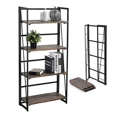Shelf Ladder Tier Storage 4 Bookshelf Bookcase Leaning Display Wall Rack Shelves