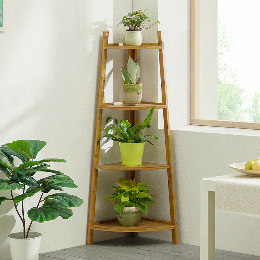 Bamboo Wooden Corner Storage Shelf Rack Ladder Shelving Unit Display Plant Stand