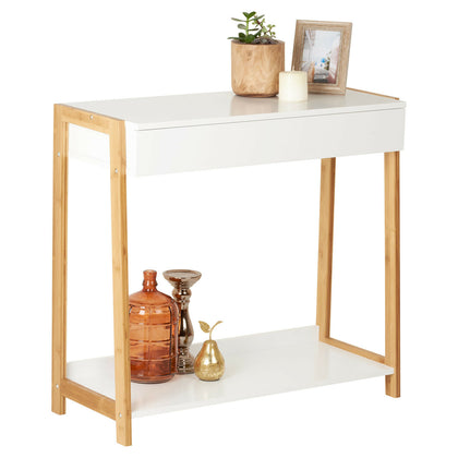 Hartleys White 1 Drawer Bamboo Console Table Hallway/Dressing Room Storage Shelf