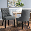 2x Accent Dining Chairs Fabric Linen Upholstered Button Dining Room Home in Grey