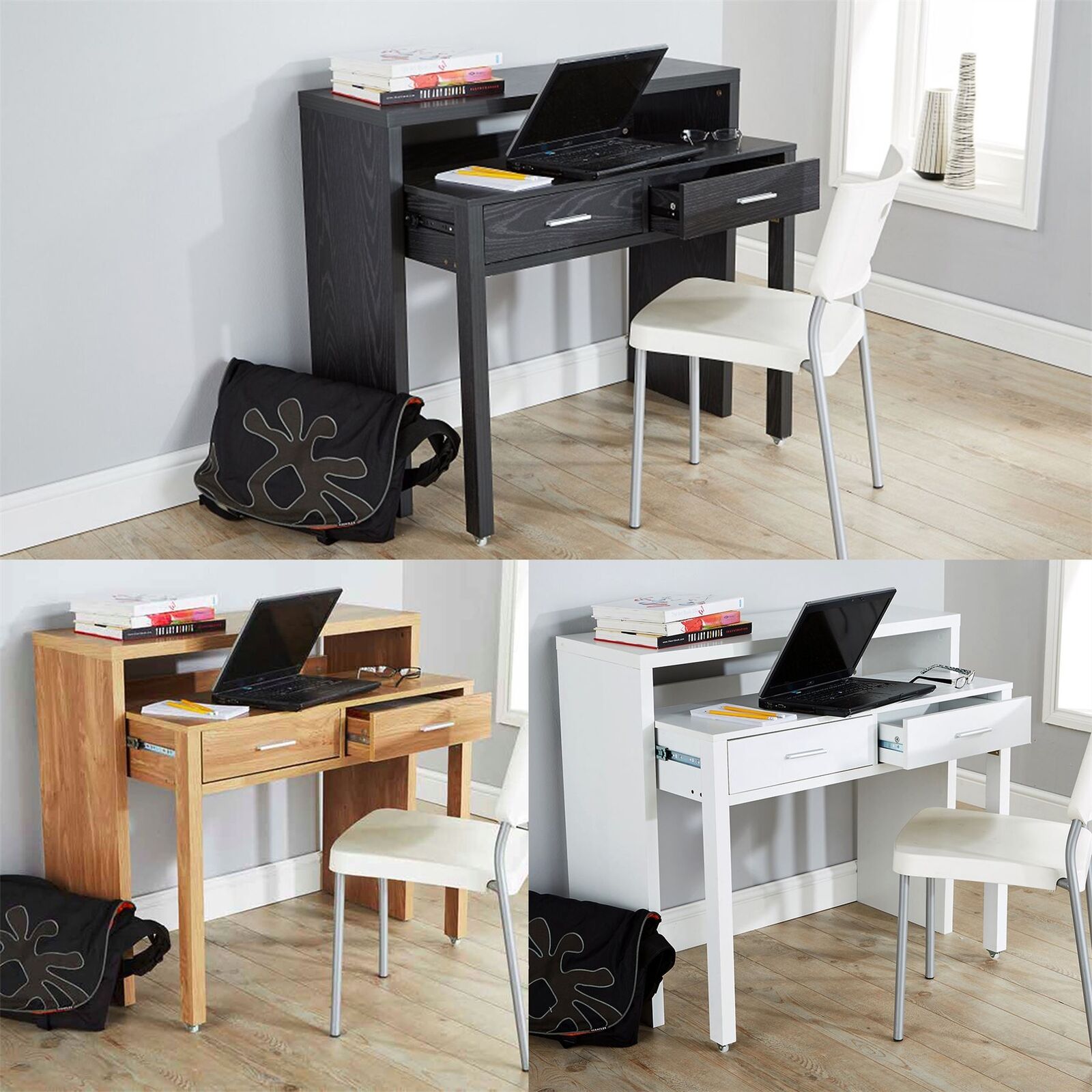 REGIS EXTENDING CONSOLE TABLE STUDY COMPUTER DESK 2 DRAWERS RETRACTABL ...