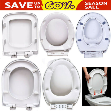 Luxury Bathroom Toilet Seat WC Heavy Duty White Soft Close Slow Top Hinges NEW