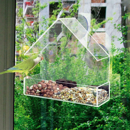 Hanging Window Wild Bird Feeder Feeding Table Clear Perspex With Suction Cup