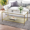 Coffee Table, Cocktail Table with Tempered Glass Top and Mesh Shelf LGT031A01
