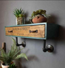 Industrial Wall Shelf Vintage Retro Unit Small Storage Drawer Rustic Metal Pipe