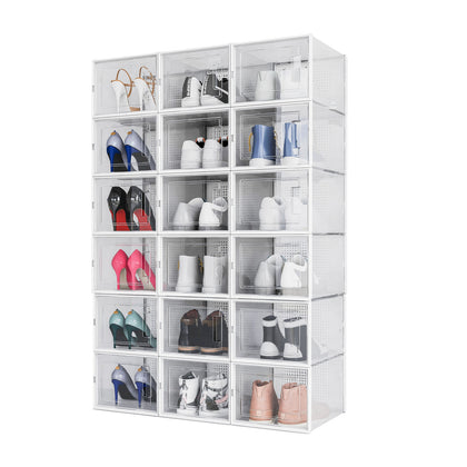 18 PCS Plastic Shoe Storage Boxes Drawer Stackable Foldable Organize Transparent