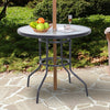 Outsunny Outdoor Round Dining Table Tempered Glass Top w/ Parasol Hole 80cm